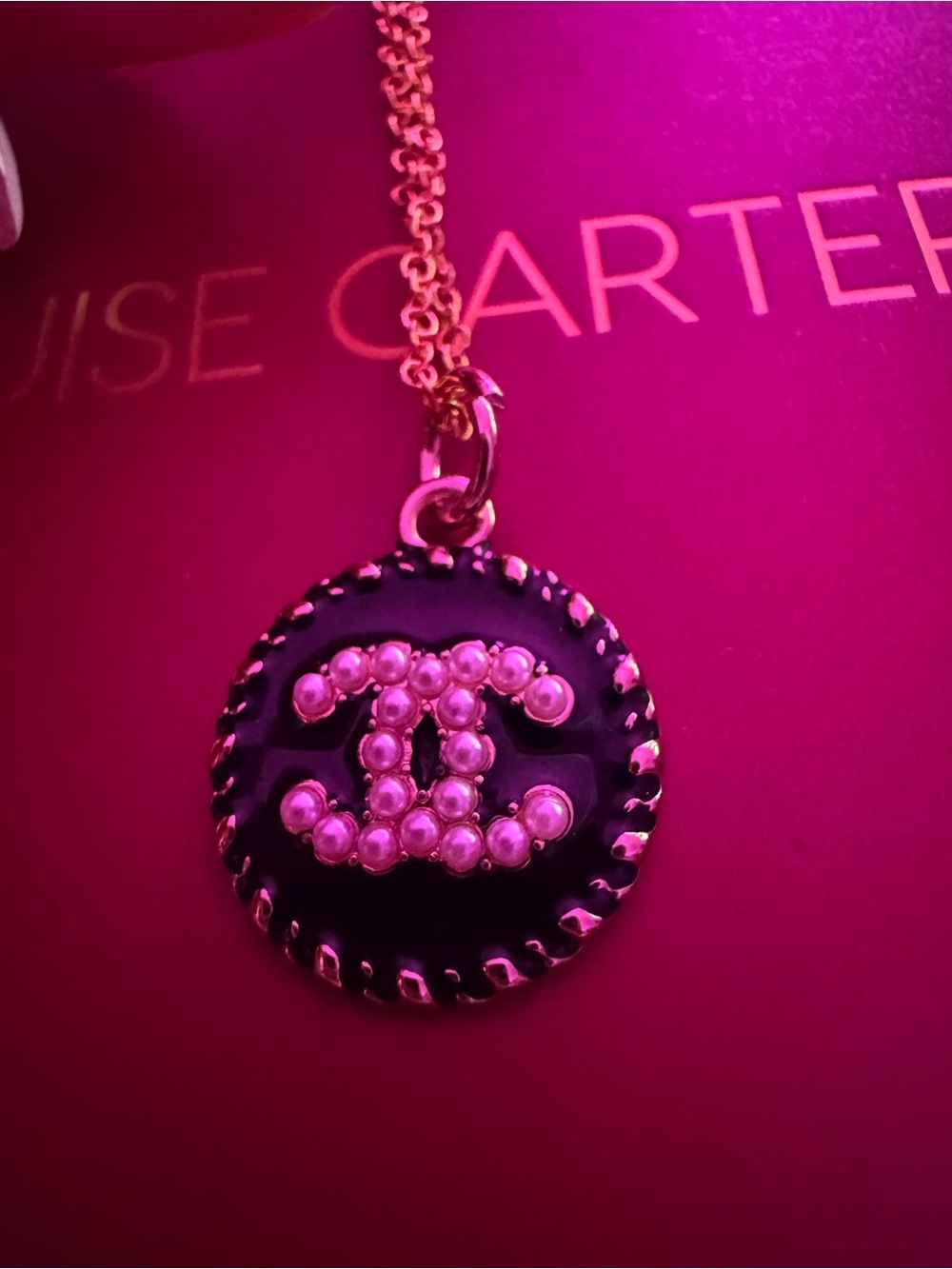 Chanel Black & Gold Pearl Medallion Necklace